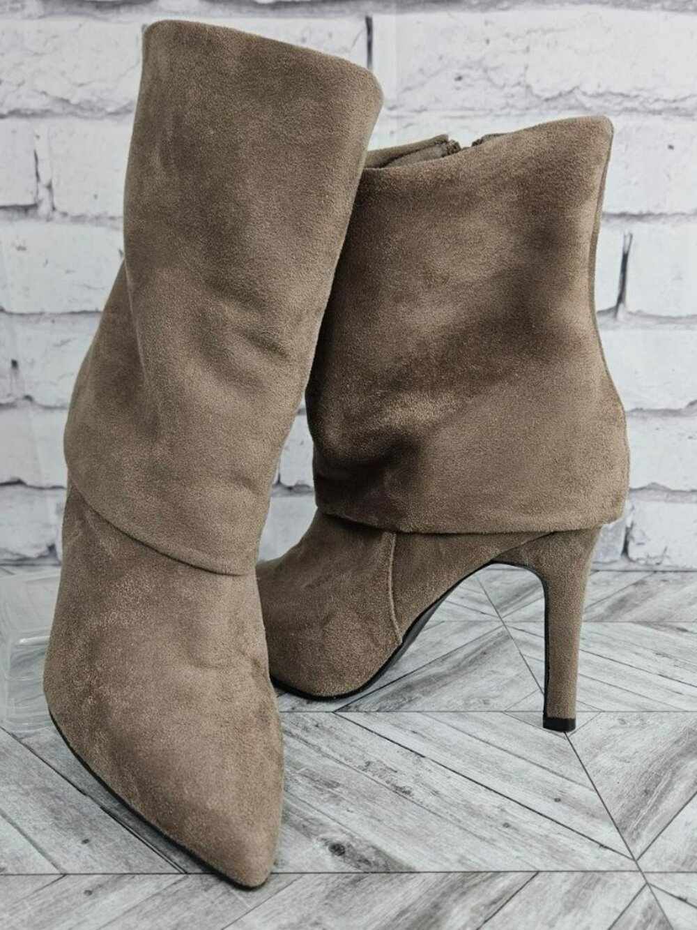 Marbella Regal Taupe Slouch High Heel Ankle Boots Womens 8.5 W Wide Fall Pointed